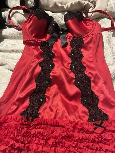 Senza red satin black lace - red,